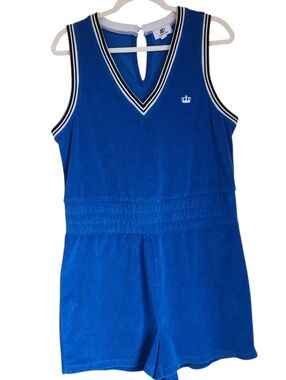juicy couture blue velour v-neck sleeveless romper size L